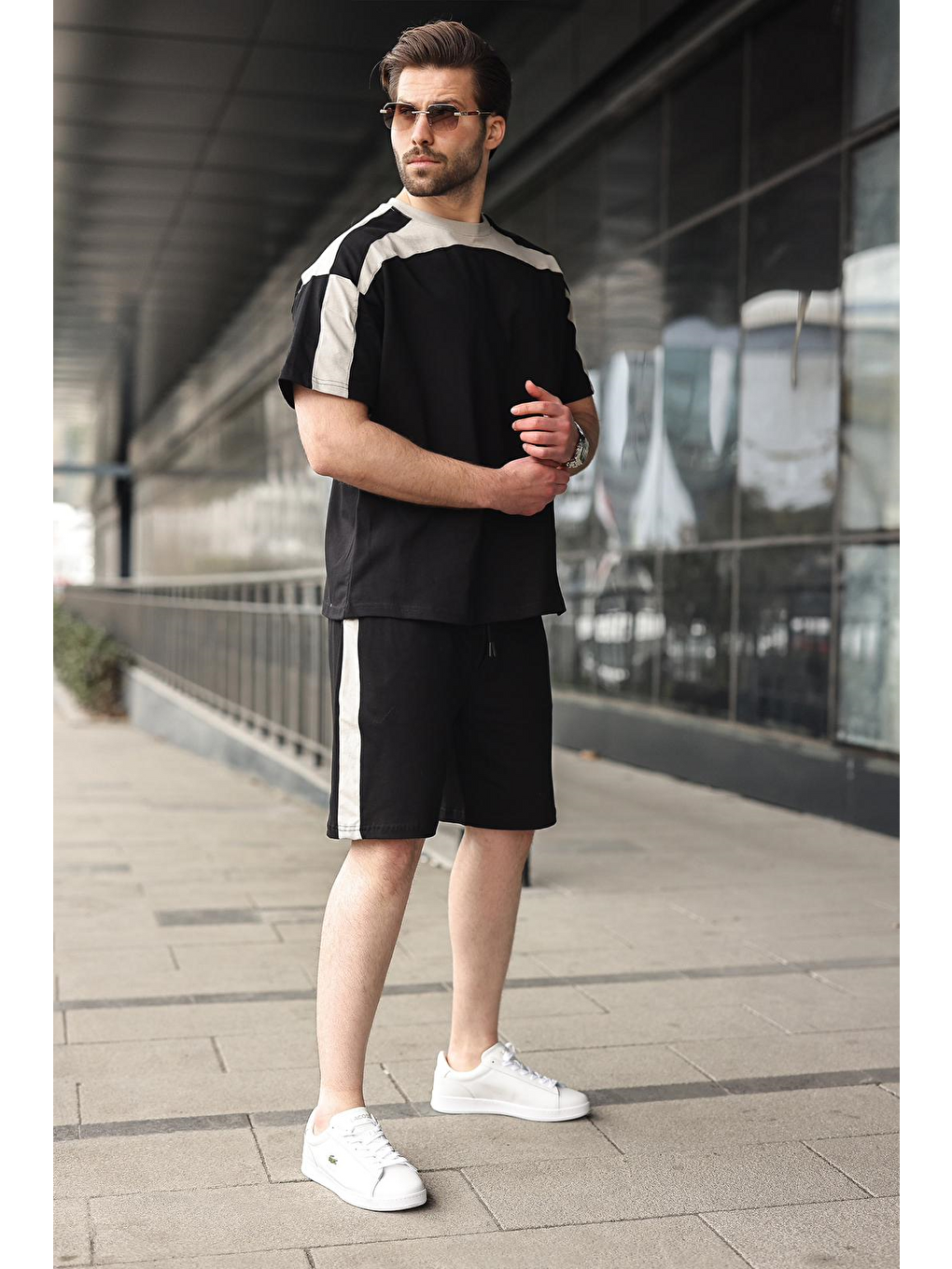 Siyah Erkek Şort T-Shirt Takımı E7346-4