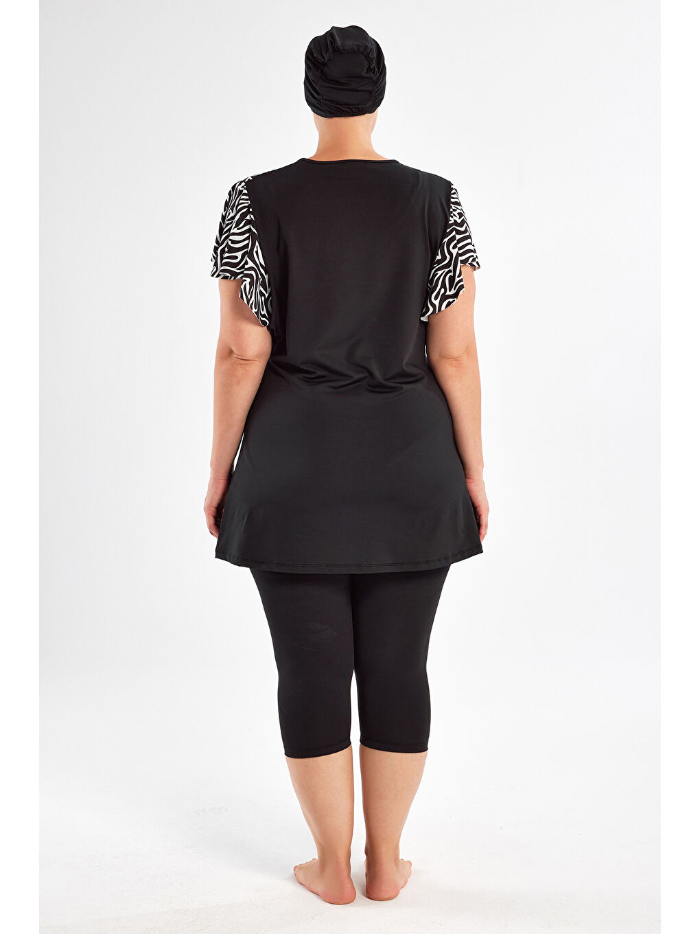 Büyük Beden Kısa Kollu Yarı Kapalı Mayo 2805 Siyah-3