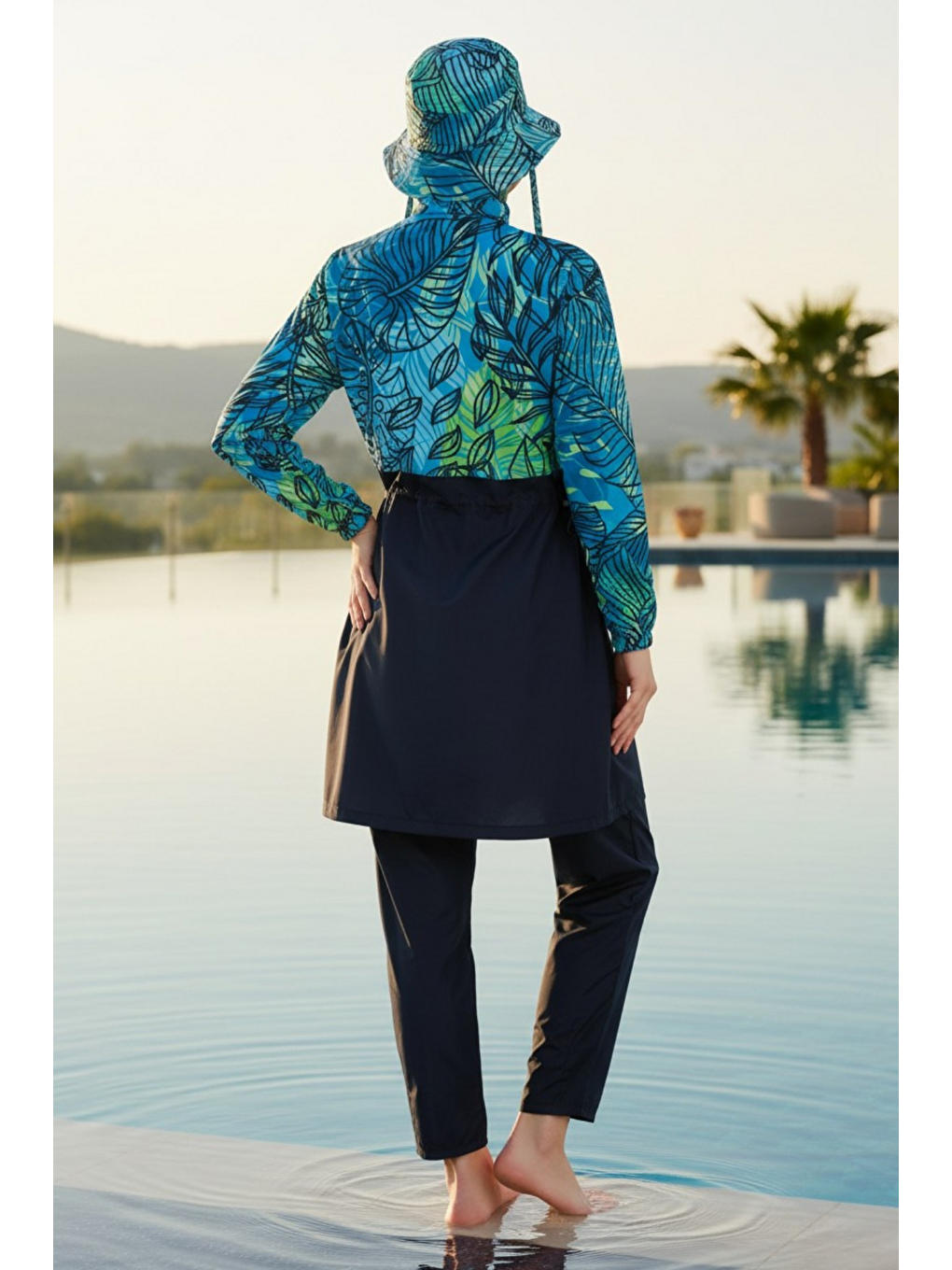 Lacivert Hızlı Kuruyan Paraşüt Kumaş 5 Parça Tam Kapalı Tesettür Mayo 25344-4