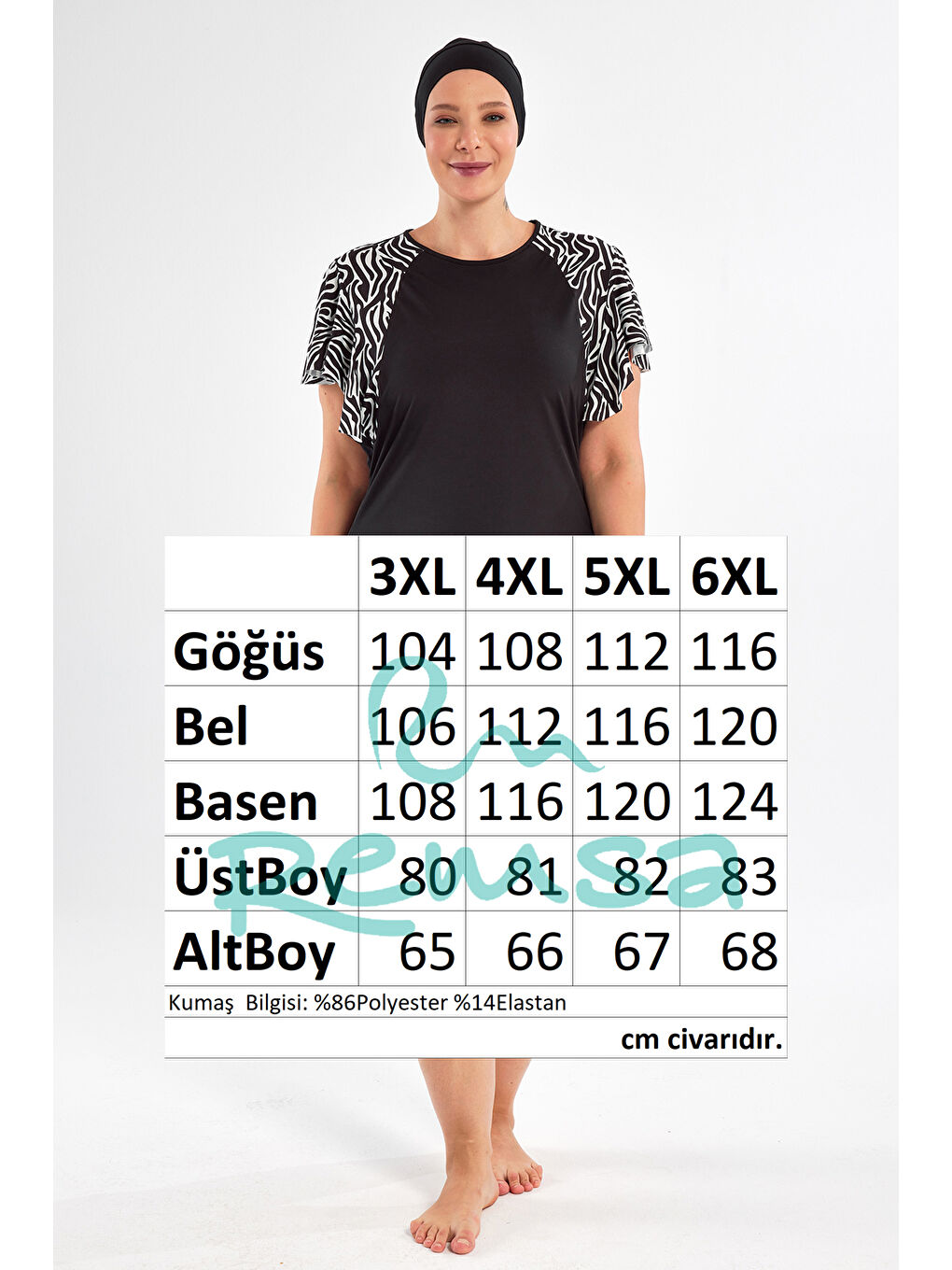 Büyük Beden Kısa Kollu Yarı Kapalı Mayo 2805 Siyah-4