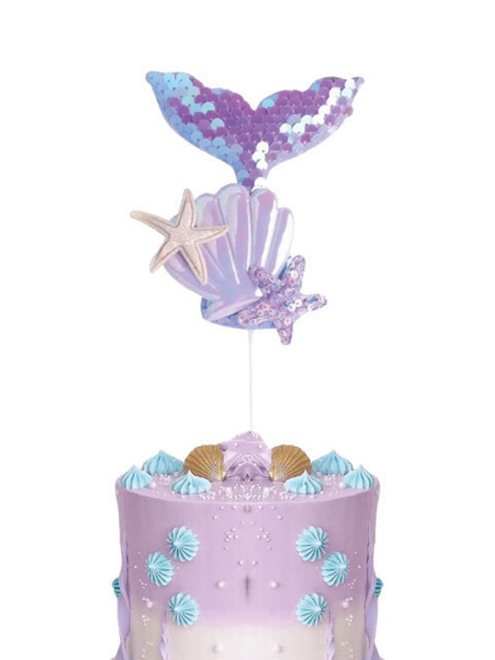 Lila  Midye ve Deniz Kızı Figürlü Pasta Süsü