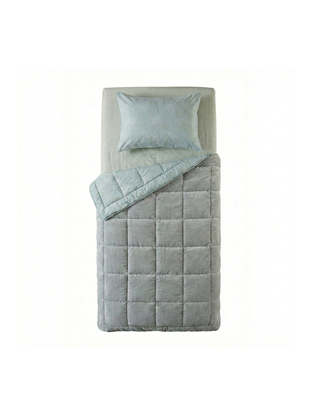 Tek Kişilik Çift Taraflı Welsoft Comforter Yorgan Seti Yeşil 155x215 cm - Dormio Soft Bloom Serisi-1