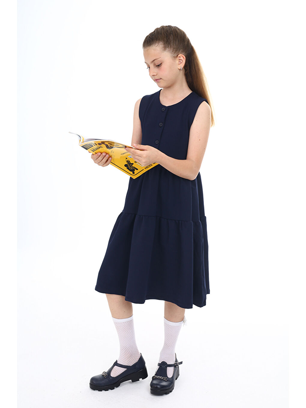 Lacivert Kız Çocuk Okul Elbise-1
