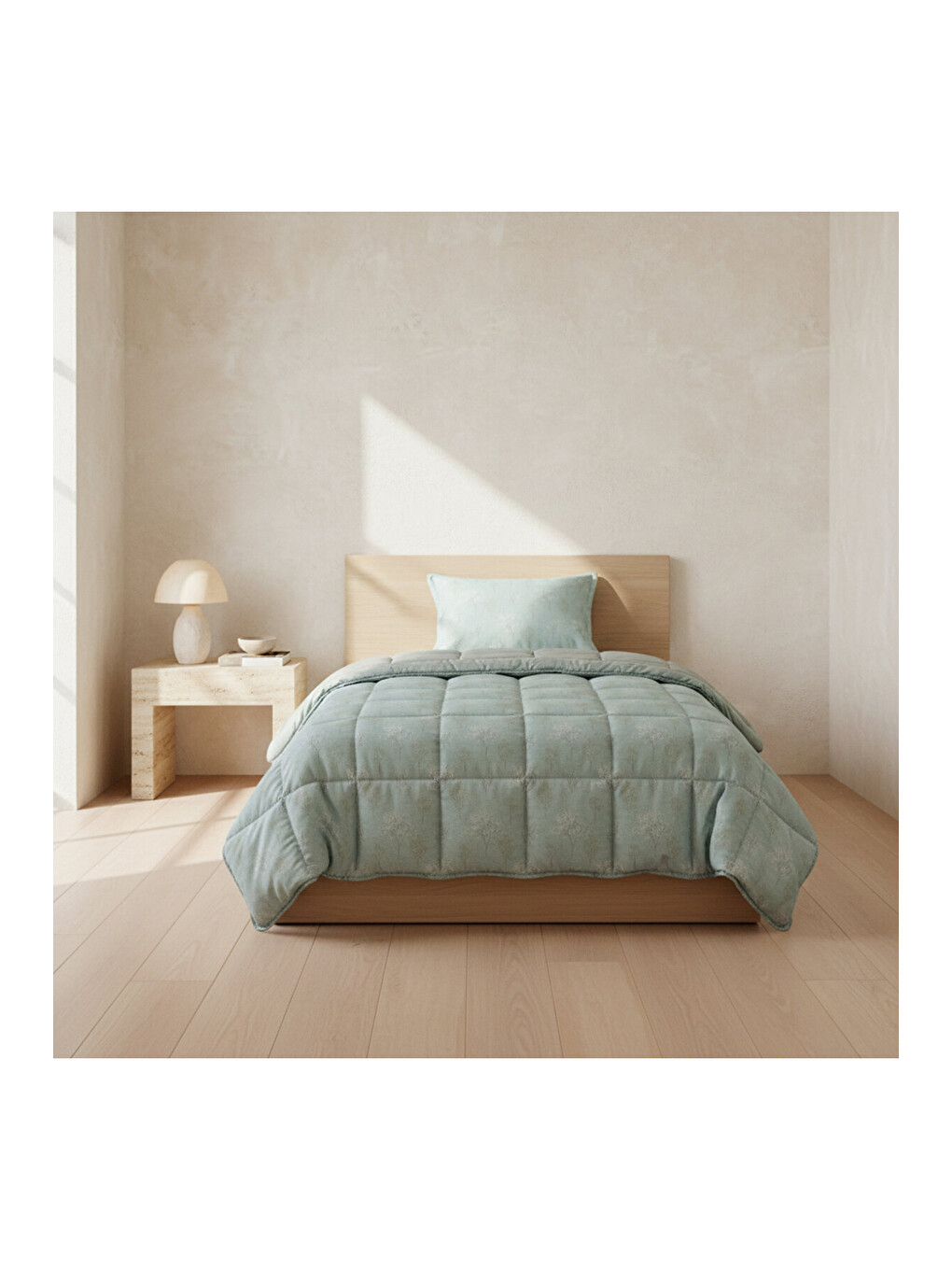Tek Kişilik Çift Taraflı Welsoft Comforter Yorgan Seti Yeşil 155x215 cm - Dormio Soft Bloom Serisi-2