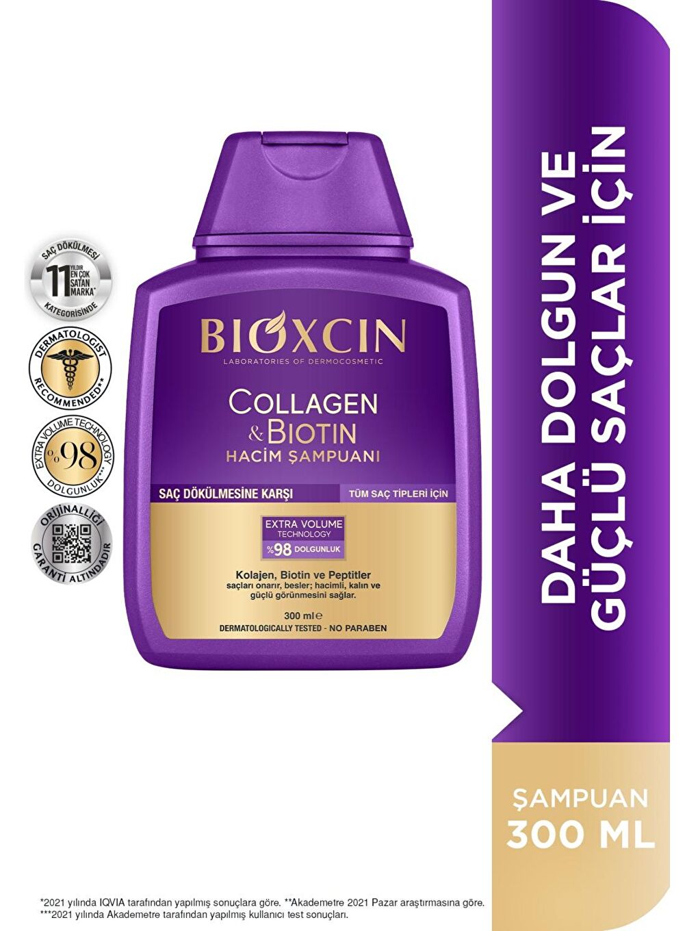 Bioxcin Renksiz Collagen & Biotin Ekstra Hacim Dolgunlaştırıcı Şampuan 300 ml - 1