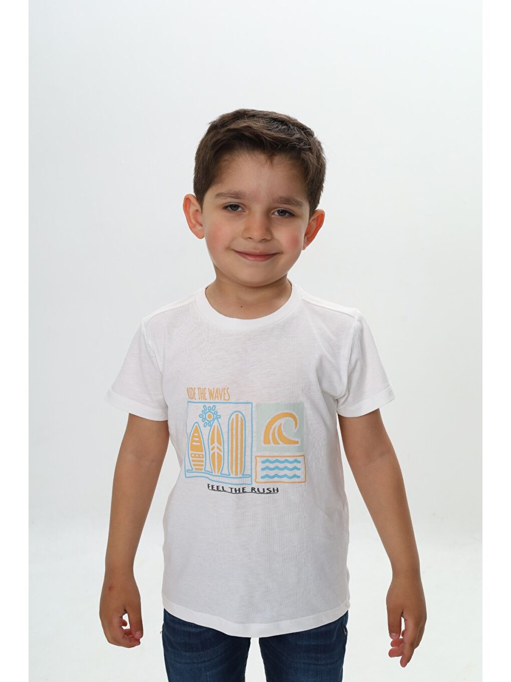 Ekru Erkek Çocuk Surf Tema Baskılı Tişört-2