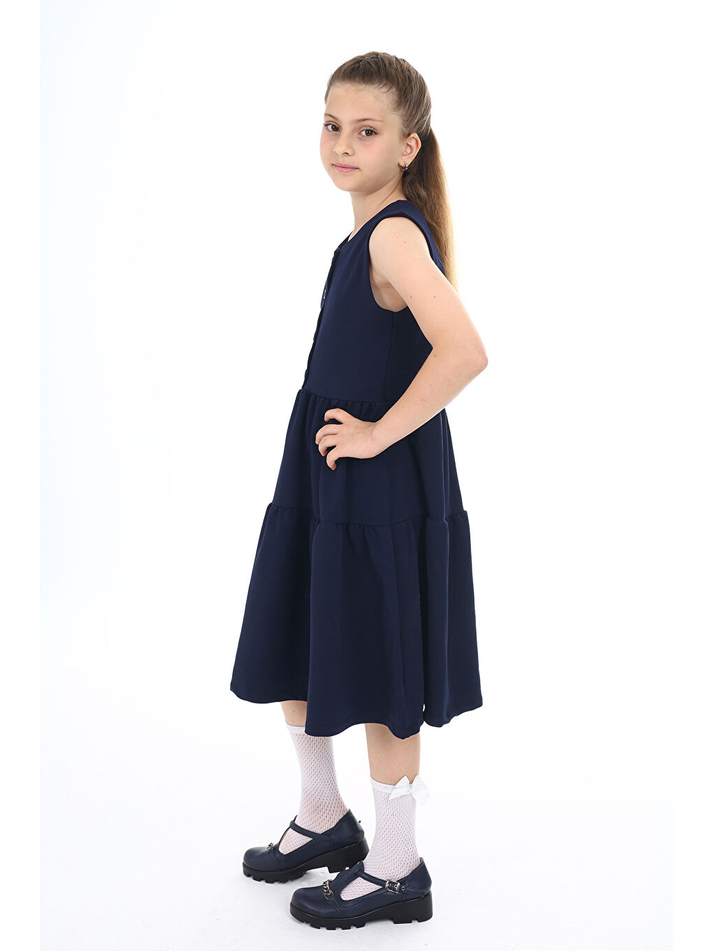 Lacivert Kız Çocuk Okul Elbise-2