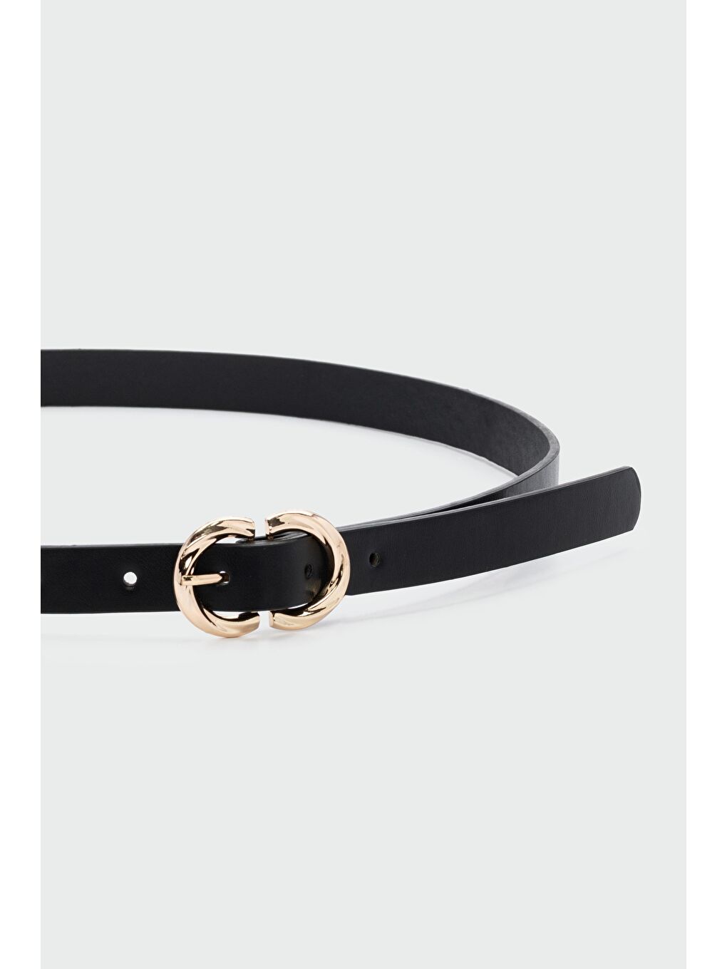 Burgu Çift Oval Tokalı Suni Deri Kemer Siyah-1