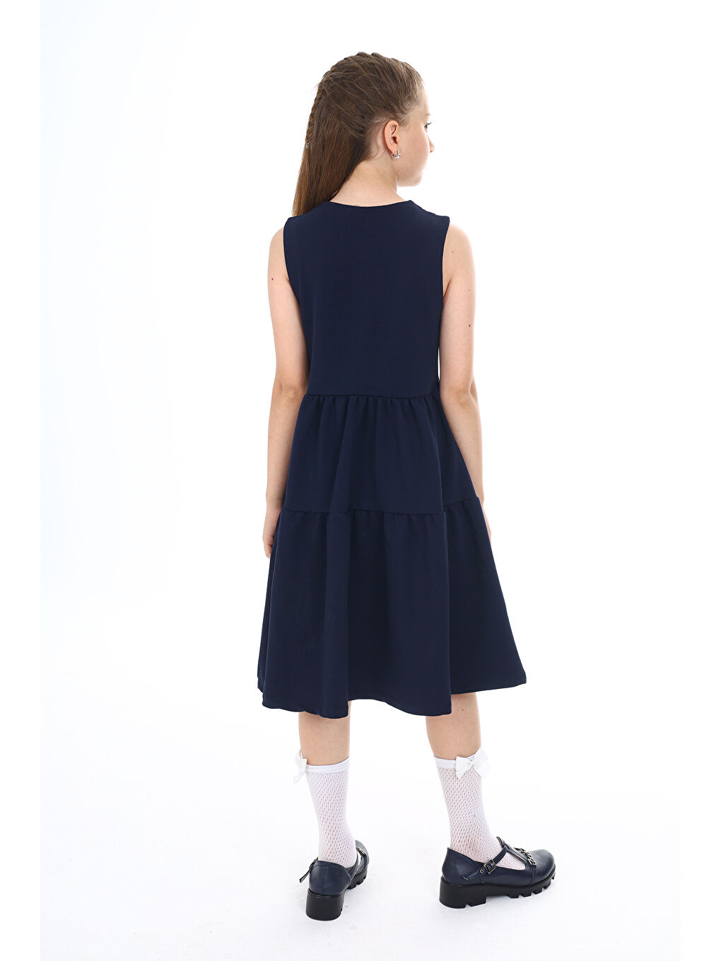 Lacivert Kız Çocuk Okul Elbise-3