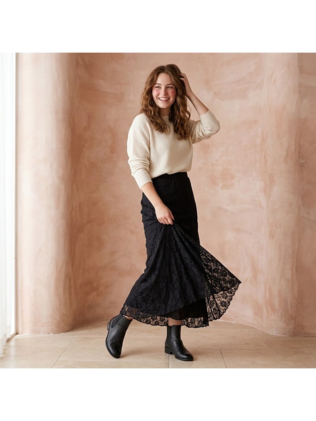 Kadın Tam Dantel Siyah Etek Bb2183-2