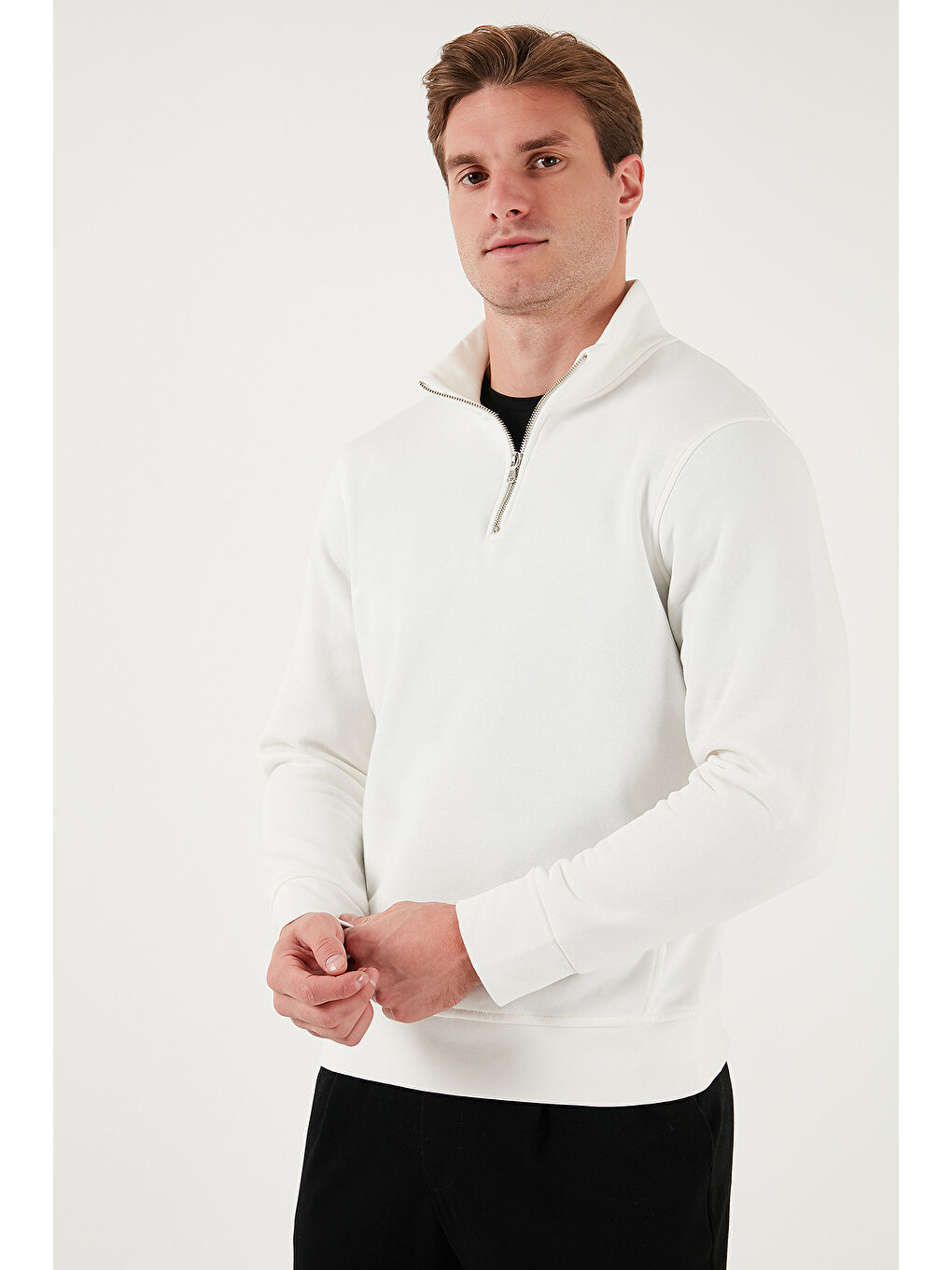 Ekru Pamuklu Regular Fit Dik Yaka 2'li Paket Sweat 59052592S2-2