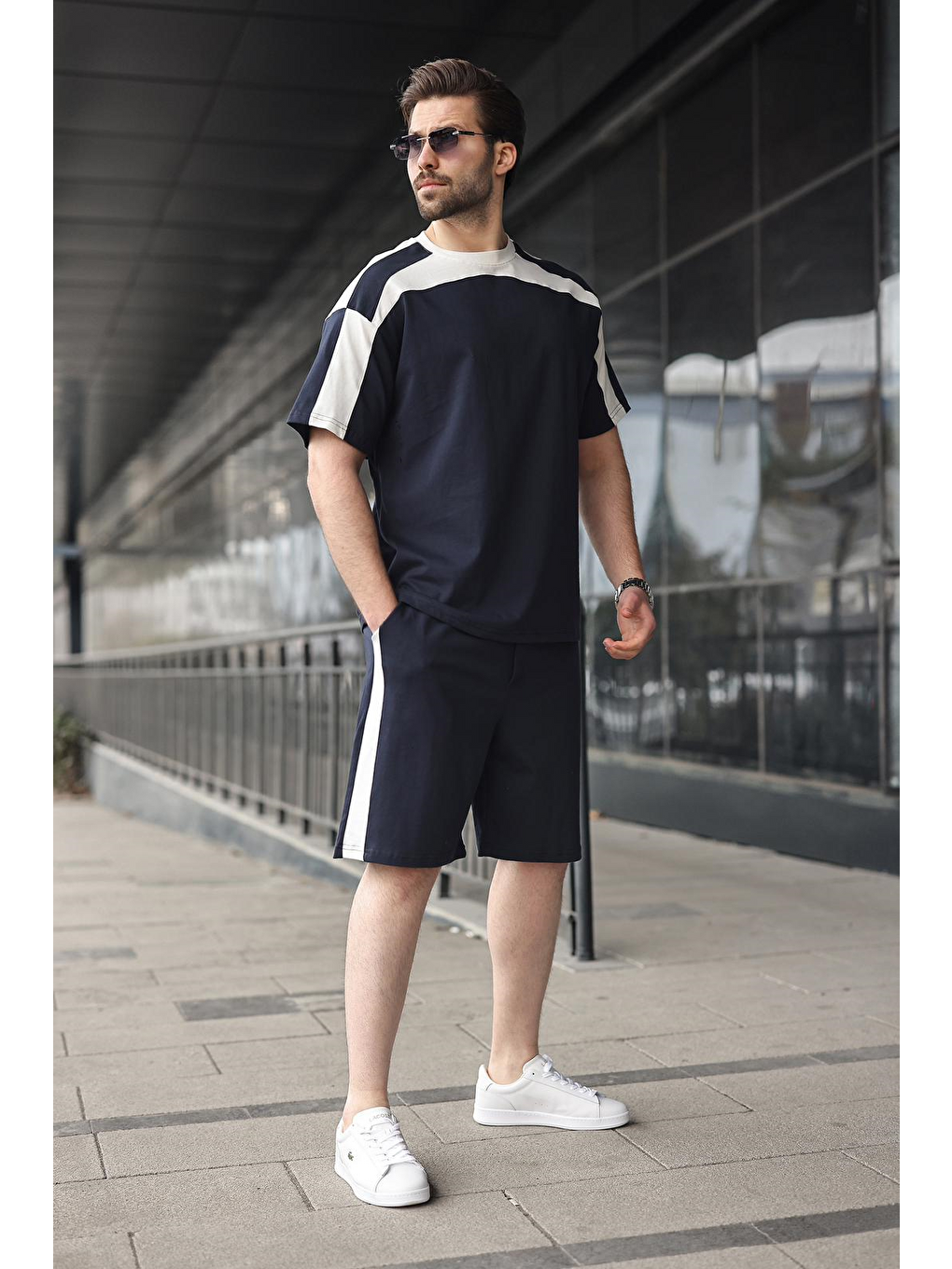 Lacivert Erkek Şort T-Shirt Takımı E7346-1