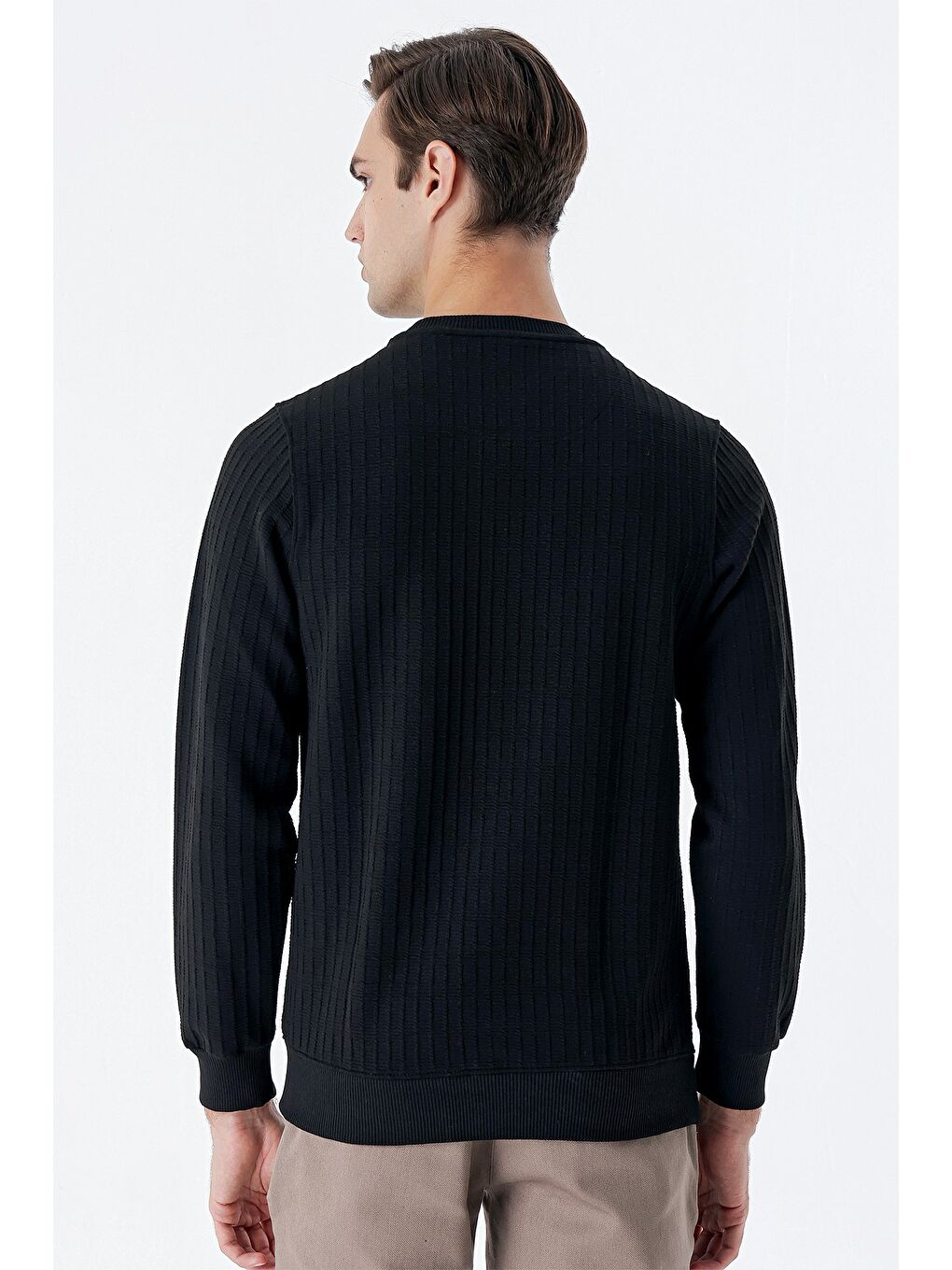 Siyah Uzun Kollu  Örme Bisiklet Yaka   Elastanlı Casual Comfort Fit Sweatshirt 1013235104-5