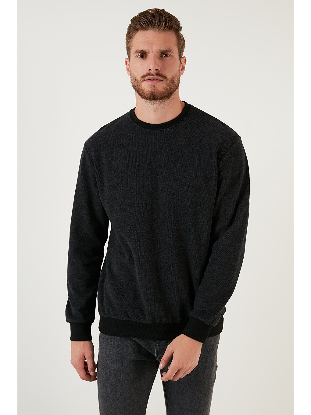 Antrasit Slim Fit Bisiklet Yaka Pamuklu Kazak 4562013w4