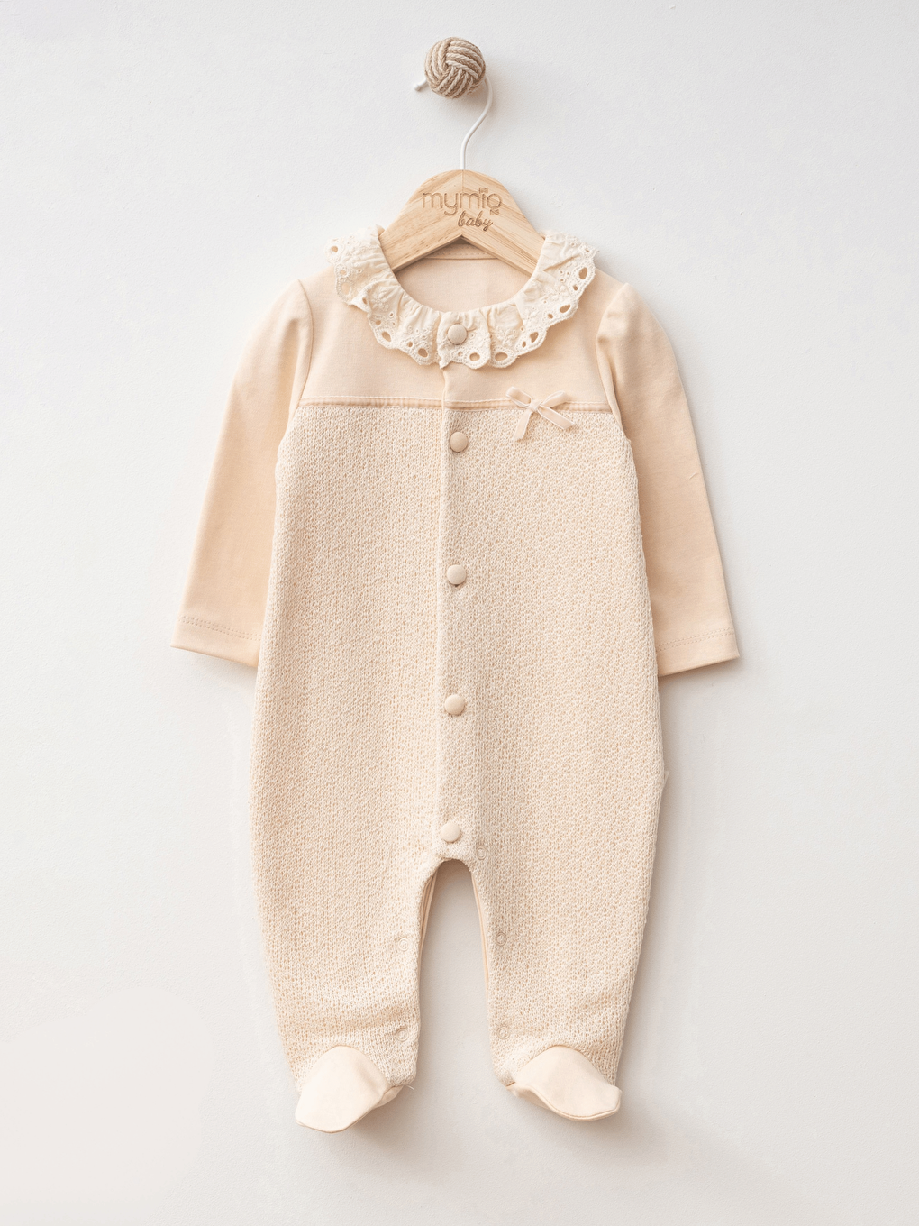 Pembe Bisiklet Yaka Uzun Kollu Dantel Detaylı Kız Bebek Tulum