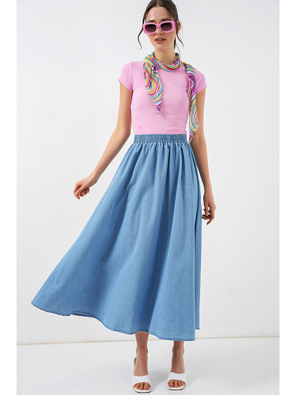 Kadın Uzun Jean Etek 8062 - Mavi