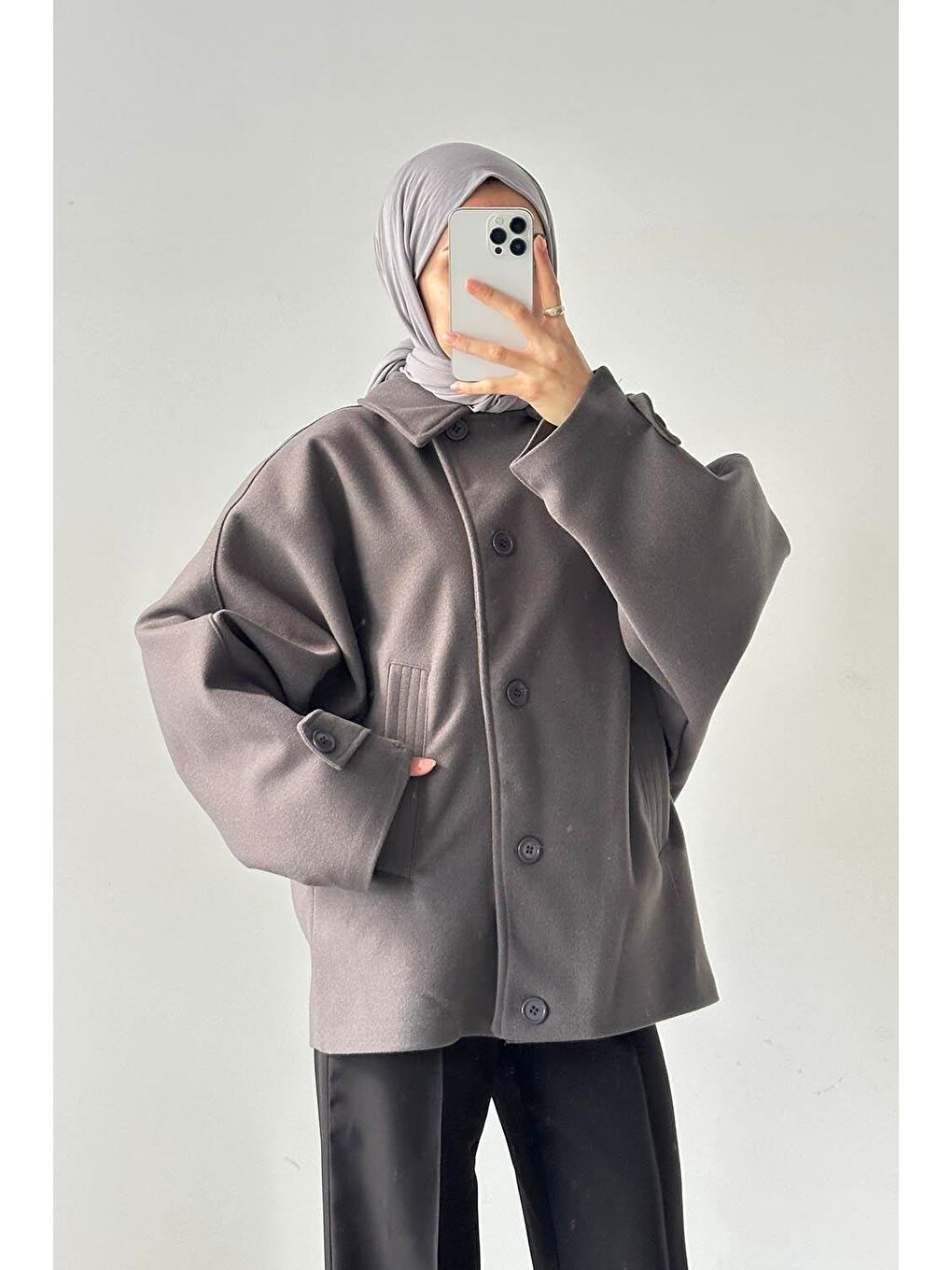 Kol Kemerli Kaşe Kaban Antrasit-2