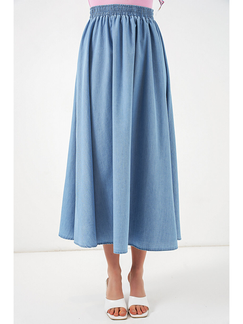 Kadın Uzun Jean Etek 8062 - Mavi-1