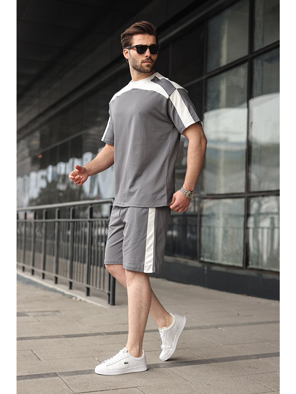 Gri Füme Erkek Şort T-Shirt Takımı E7346