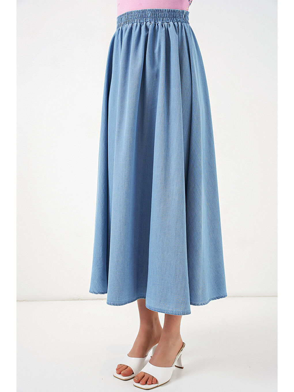 Kadın Uzun Jean Etek 8062 - Mavi-2