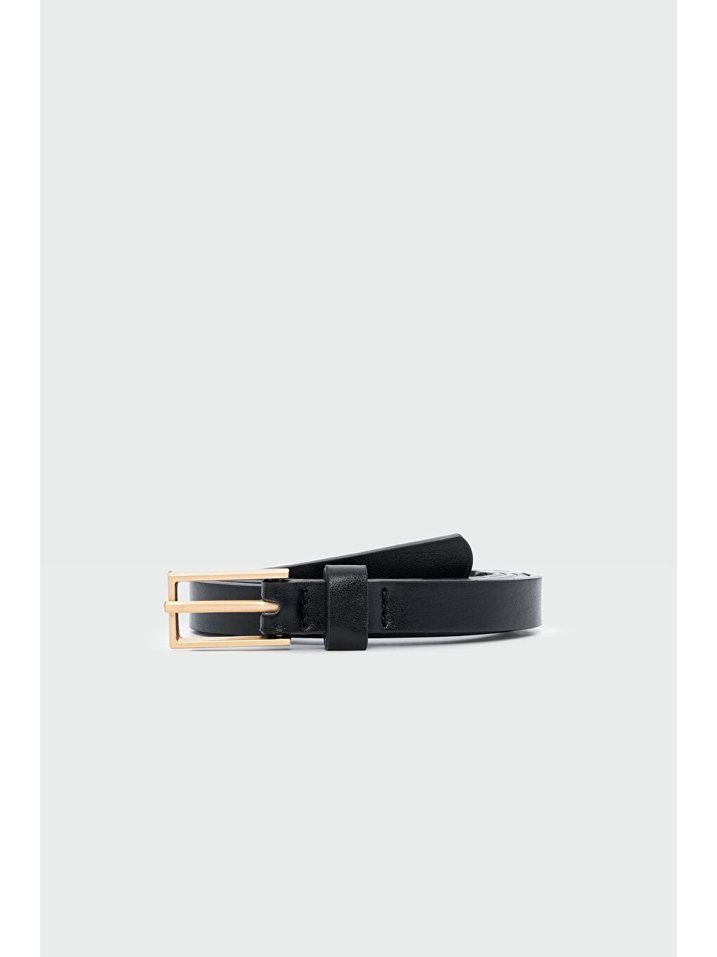 Dikdörtgen İnce Suni Deri Kemer Siyah