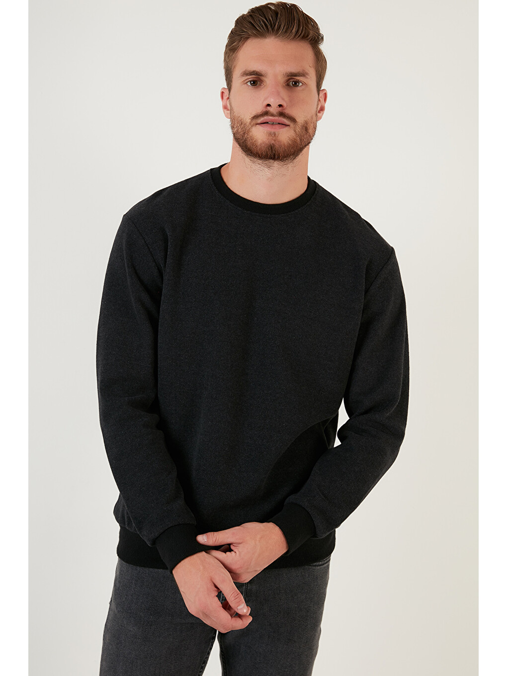 Antrasit Slim Fit Bisiklet Yaka Pamuklu Kazak 4562013w4-2