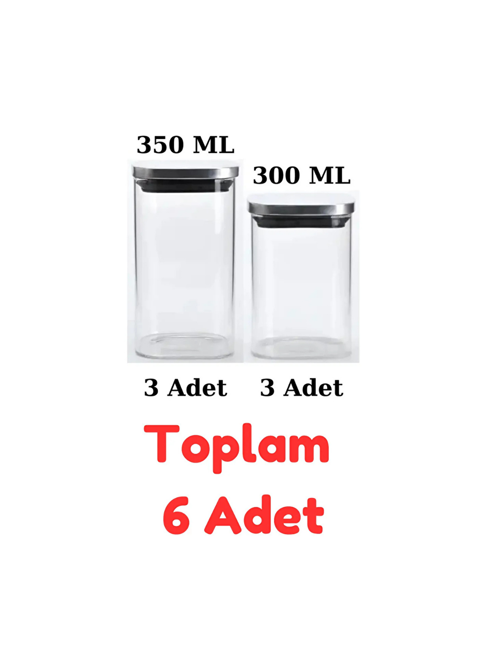 Renksiz Vakum Krom Kapaklı Kare Cam Kavanoz 6 Adet