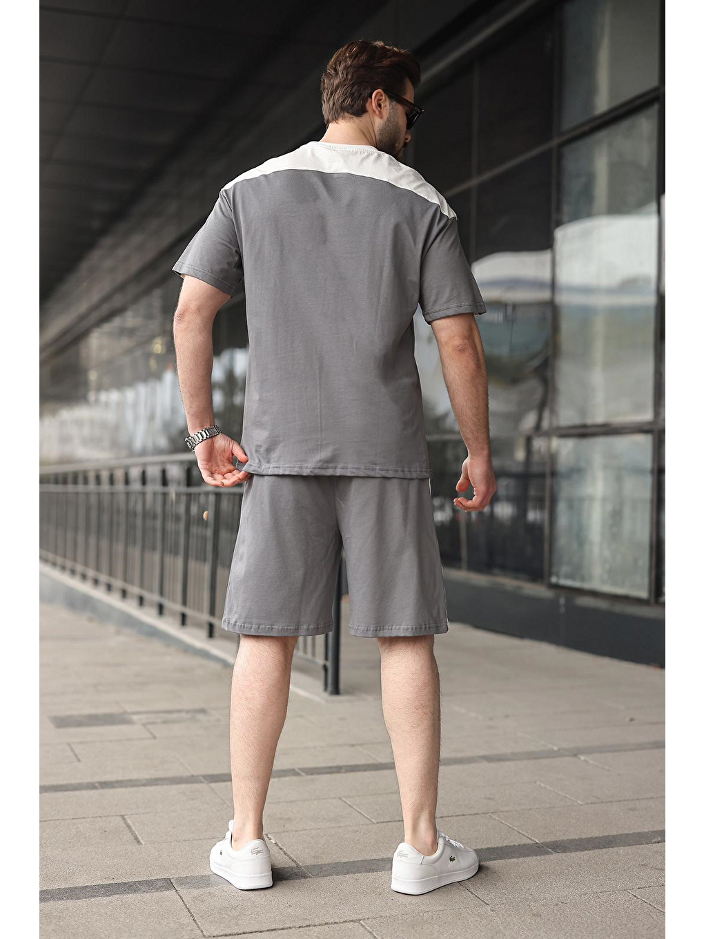 Gri Füme Erkek Şort T-Shirt Takımı E7346-2