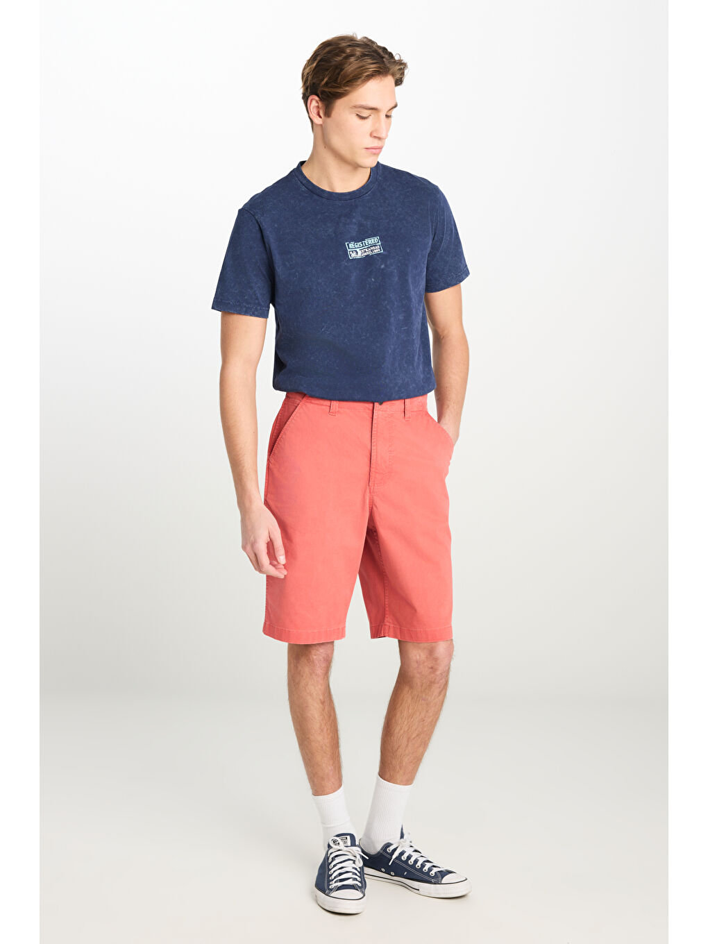 Regular Fit Normal Kesim Lastik Bel Detaylı Pamuklu Esnek Pembe Chino Şort