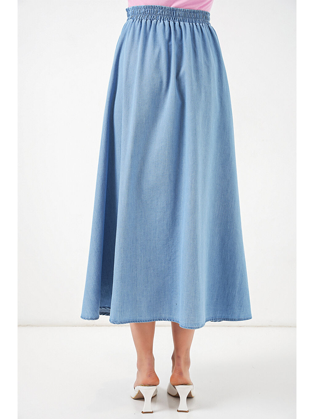 Kadın Uzun Jean Etek 8062 - Mavi-4