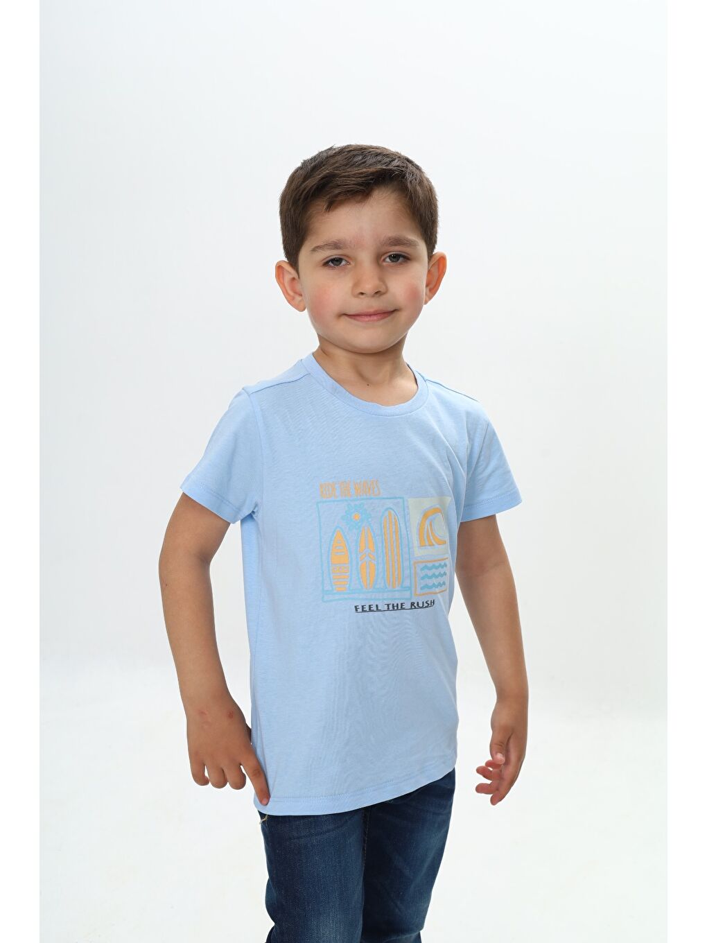 Lila Erkek Çocuk Surf Tema Baskılı Tişört-1