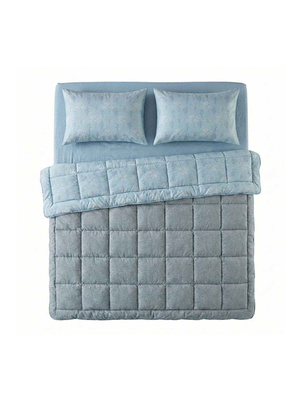 Çift Kişilik Çift Taraflı Welsoft Comforter Yorgan Seti Mavi 195x215 cm - Dormio Soft Bloom Serisi-1