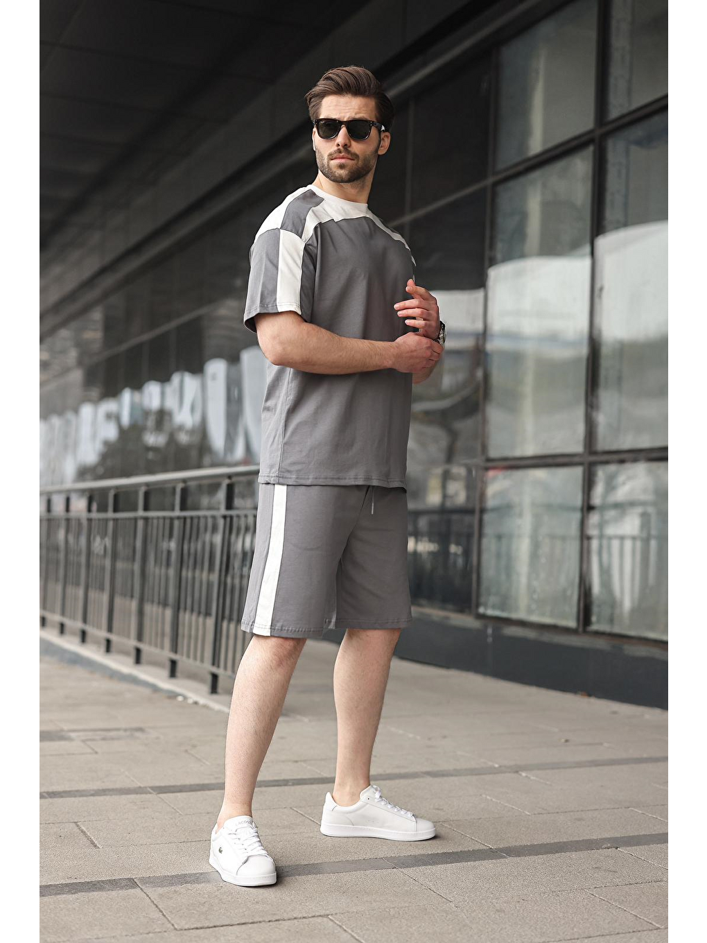 Gri Füme Erkek Şort T-Shirt Takımı E7346-5