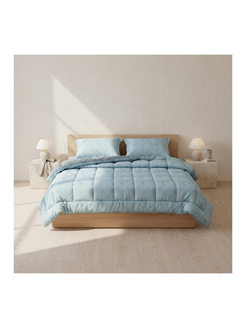 Çift Kişilik Çift Taraflı Welsoft Comforter Yorgan Seti Mavi 195x215 cm - Dormio Soft Bloom Serisi-2