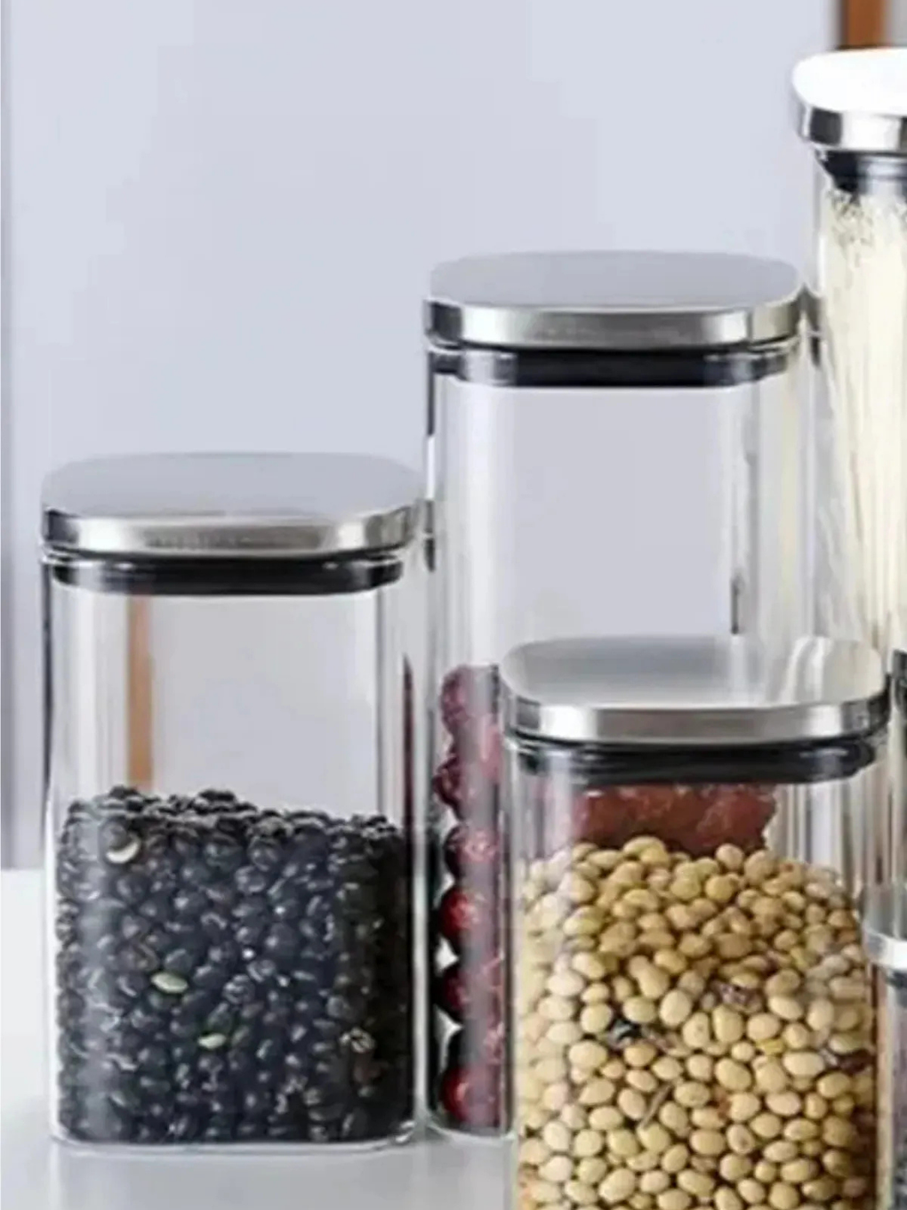 Renksiz Vakum Krom Kapaklı Kare Cam Kavanoz 9 Adet-1