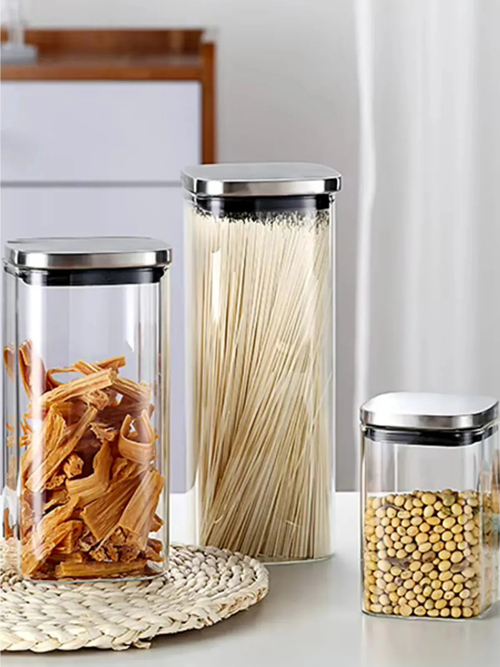 Renksiz Vakum Krom Kapaklı Kare Cam Kavanoz 9 Adet-2