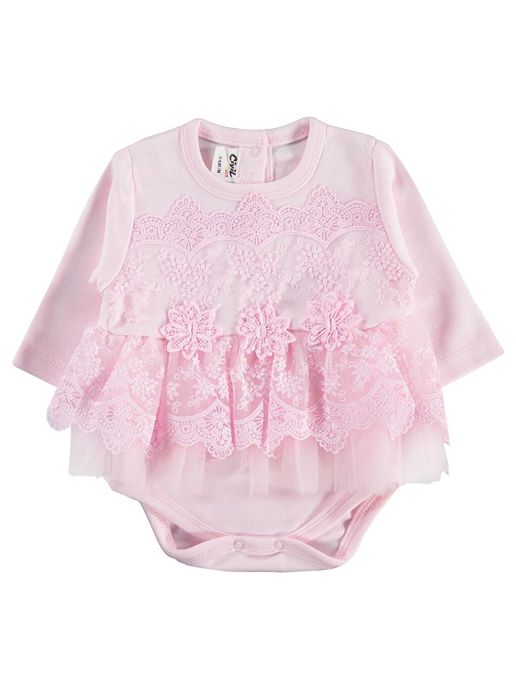 Baby Fırfır Tüllü 3-12 Ay Çıtçıtlı Badi - Pembe 9-12 Ay