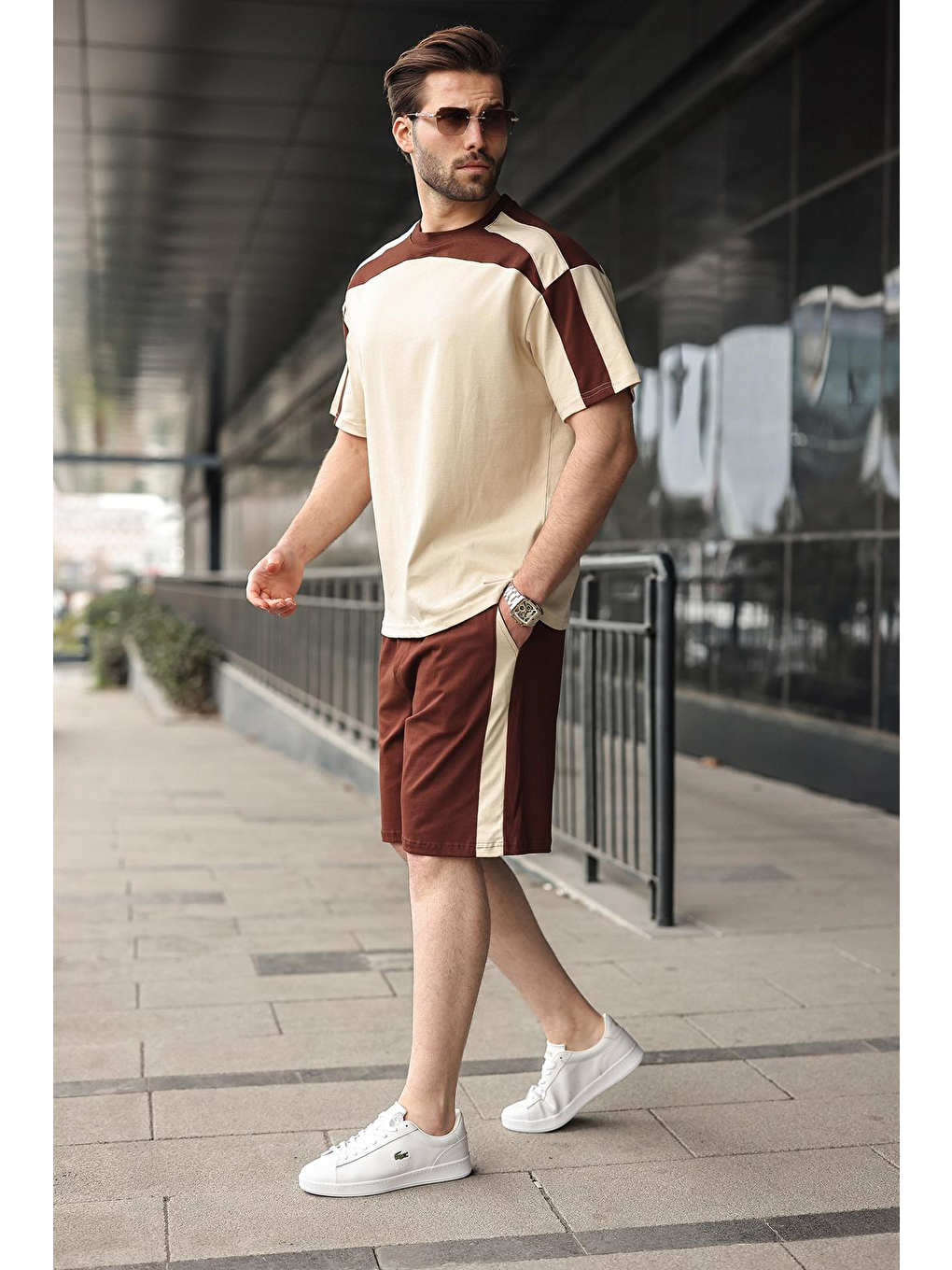 Bej Erkek Şort T-Shirt Takımı E7346