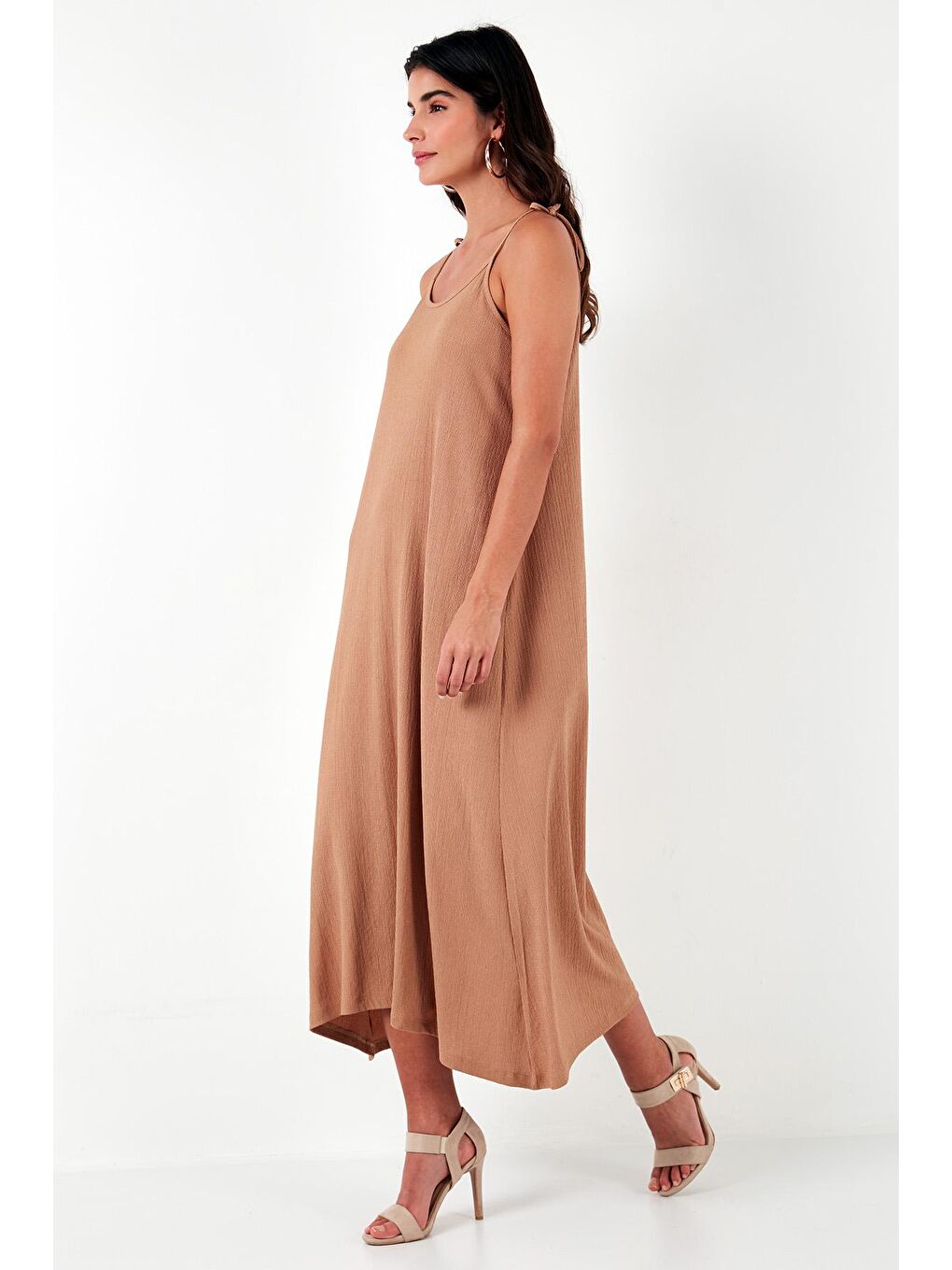 Kahverengi Regular Fit İp Askılı Uzun Kadın Elbise 5865732-2