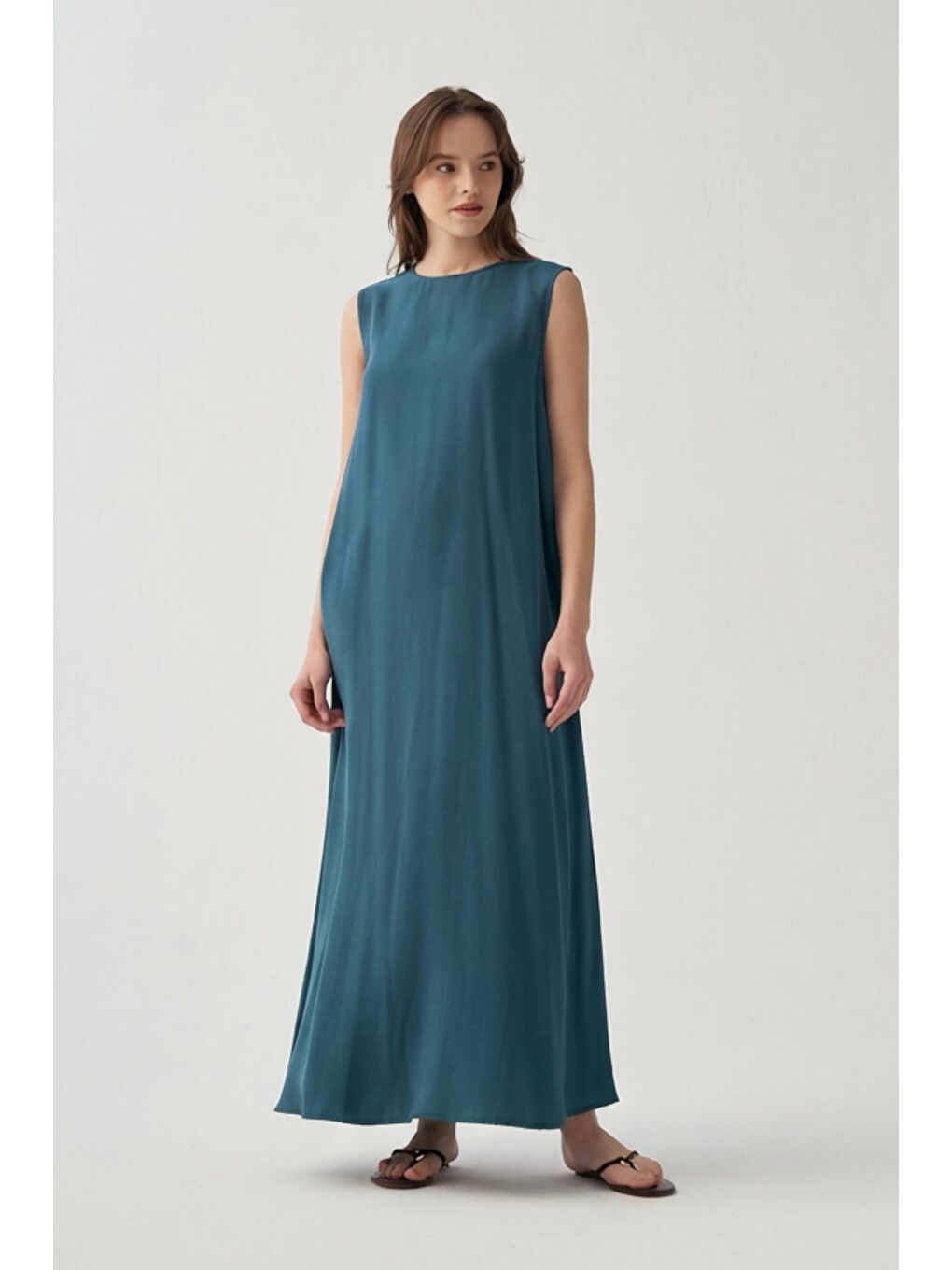 Yeşil-Modal Kolsuz İçlik Elbise-1