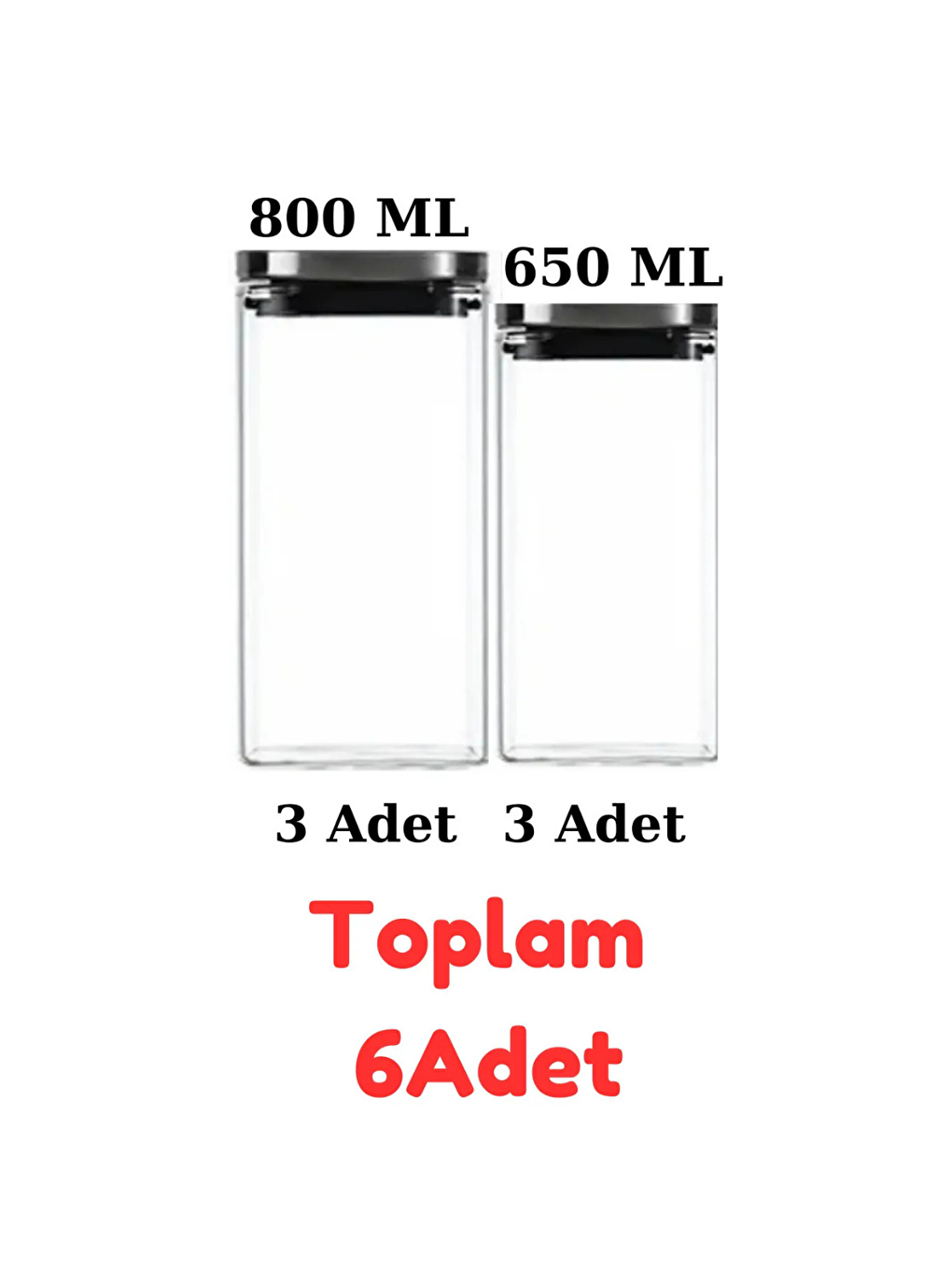 Renksiz Vakum Krom Kapaklı Kare Cam Kavanoz 6 Adet