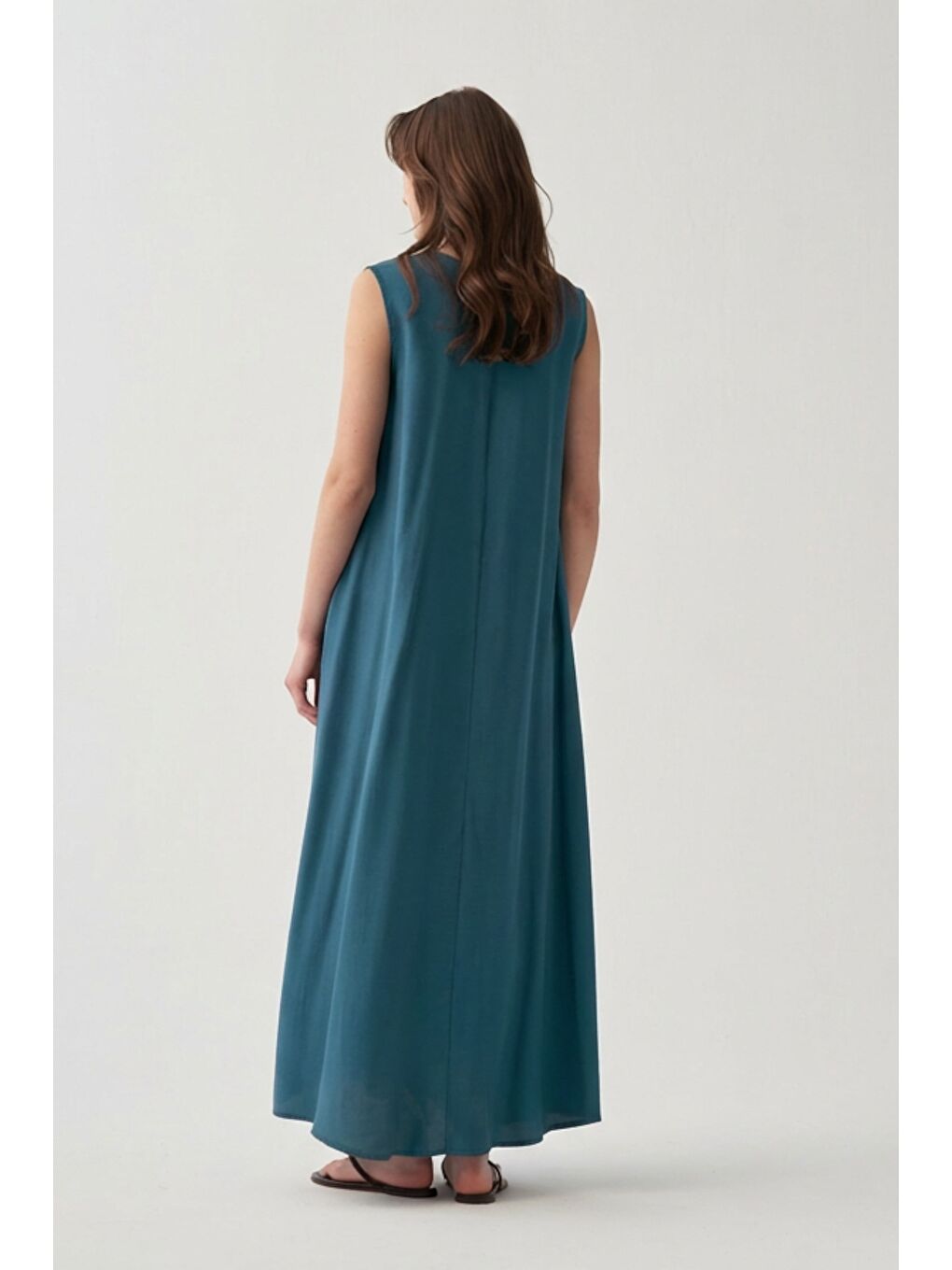 Yeşil-Modal Kolsuz İçlik Elbise-2