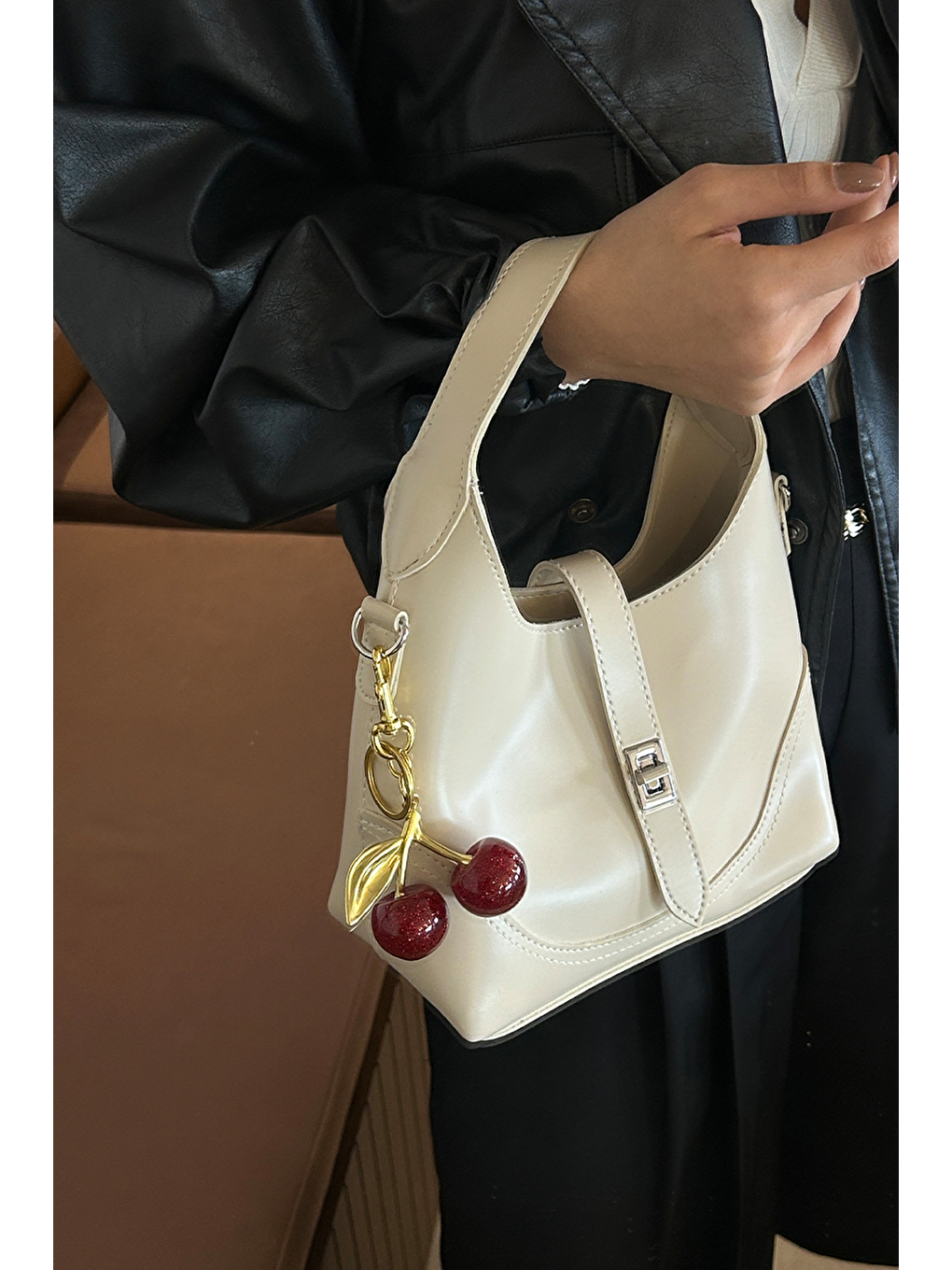 Ekru Laya El Ve Çapraz Çanta Krem-11