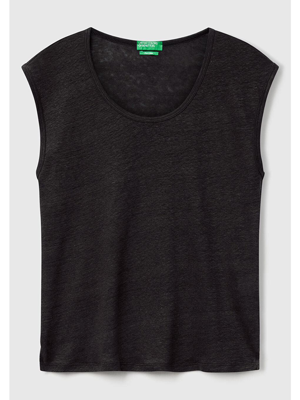 Kadın Siyah %100 Keten Yanları Yırtmaçlı Relax Fit Yuvarlak Yaka T-Shirt-1