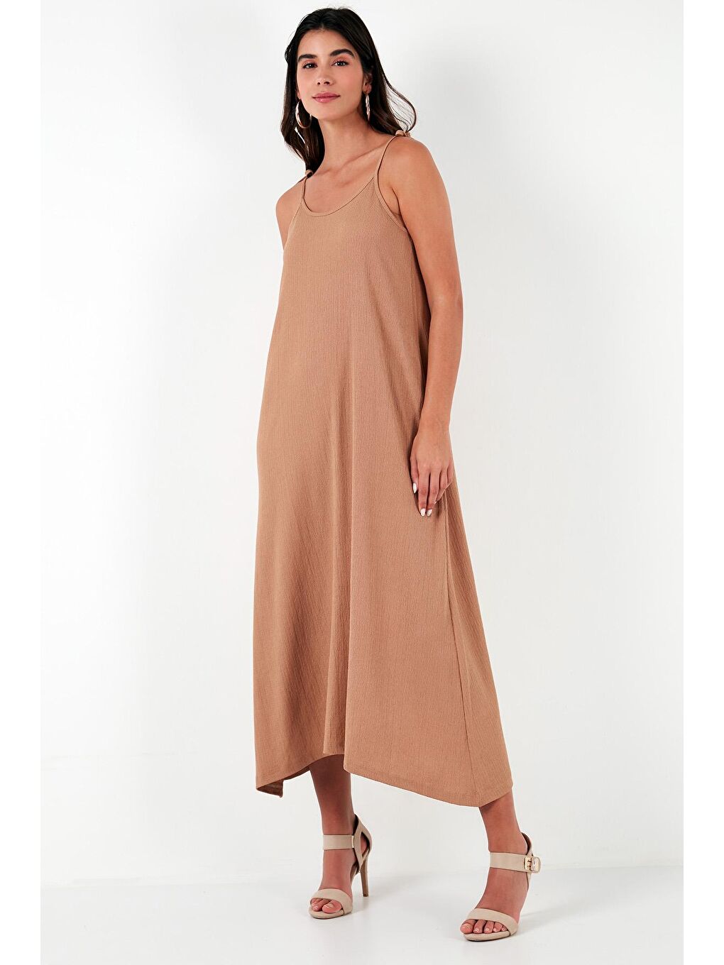 Kahverengi Regular Fit İp Askılı Uzun Kadın Elbise 5865732-4
