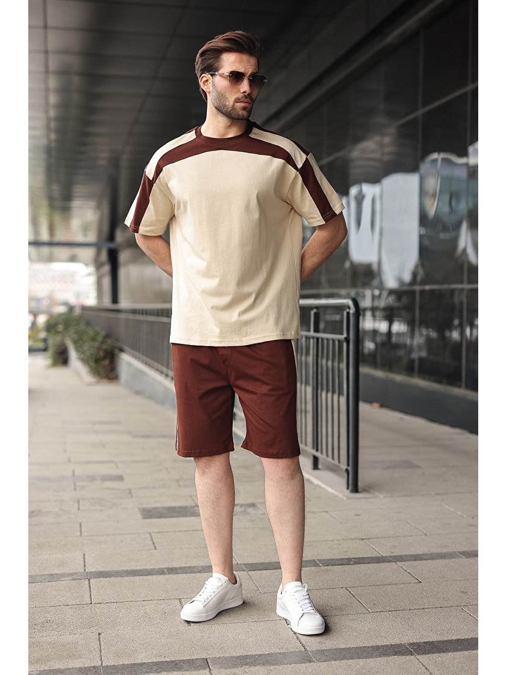 Bej Erkek Şort T-Shirt Takımı E7346-1