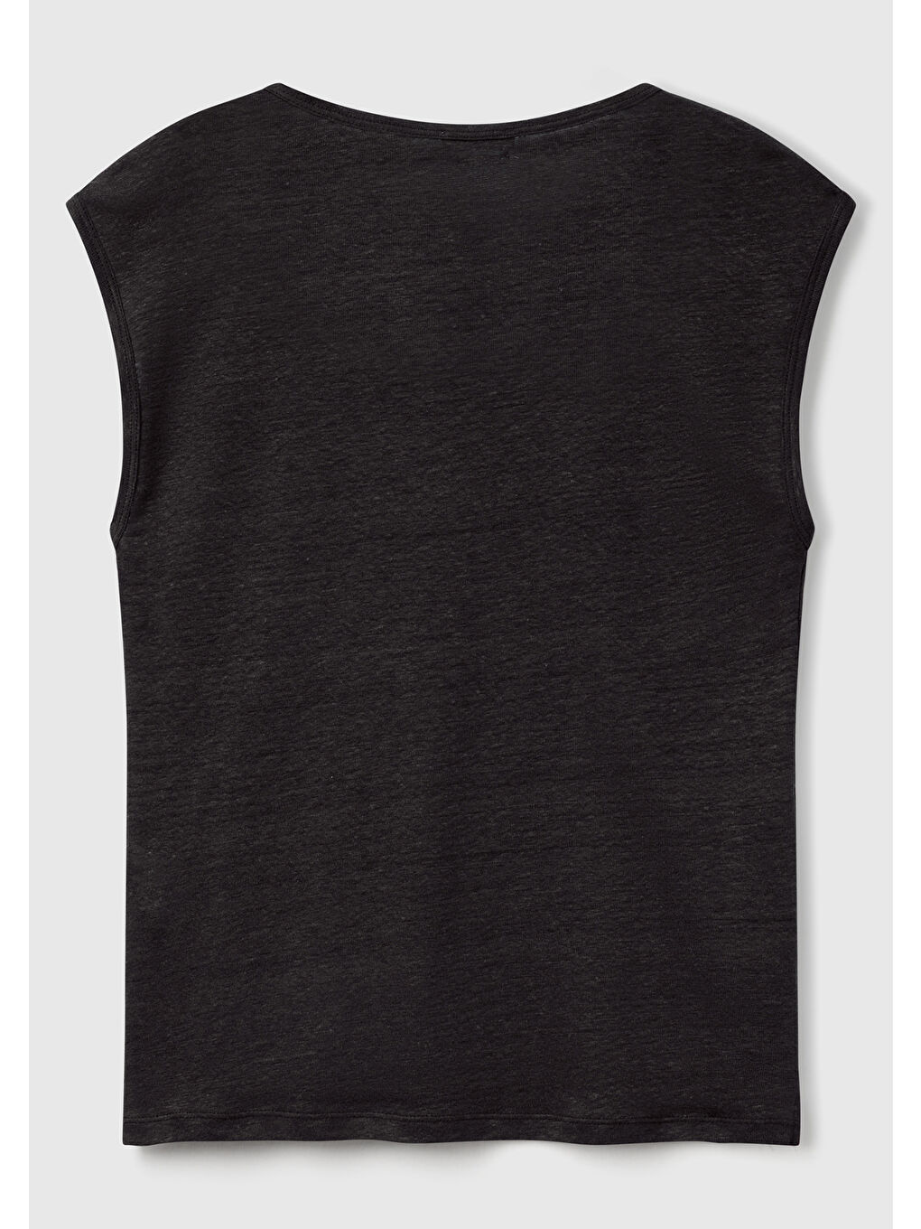 Kadın Siyah %100 Keten Yanları Yırtmaçlı Relax Fit Yuvarlak Yaka T-Shirt-3