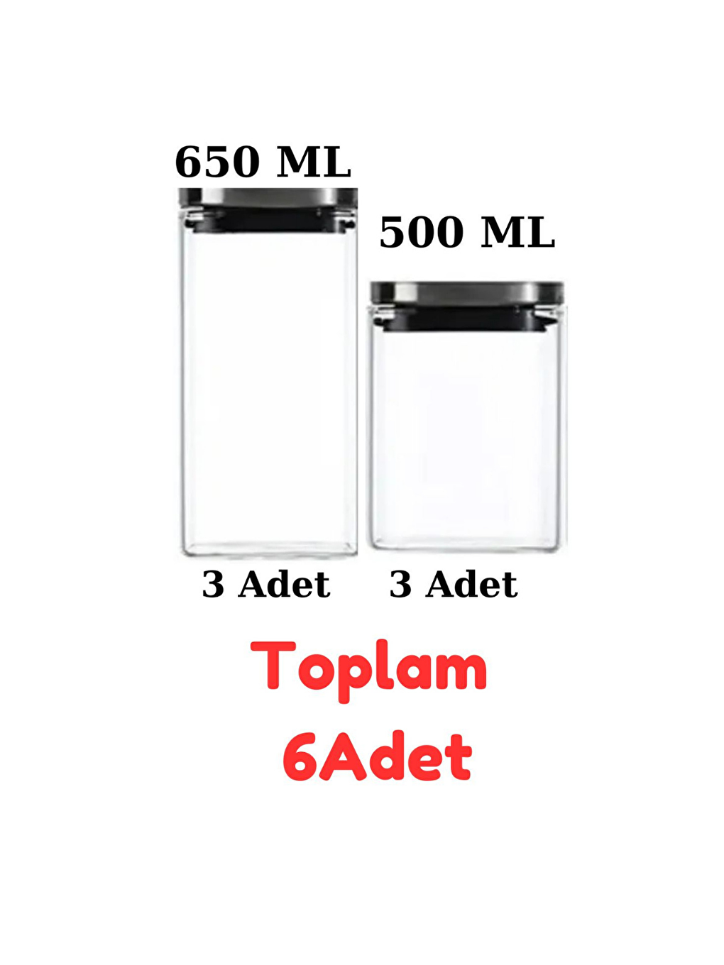 Renksiz Vakum Krom Kapaklı Kare Cam Kavanoz 6 Adet