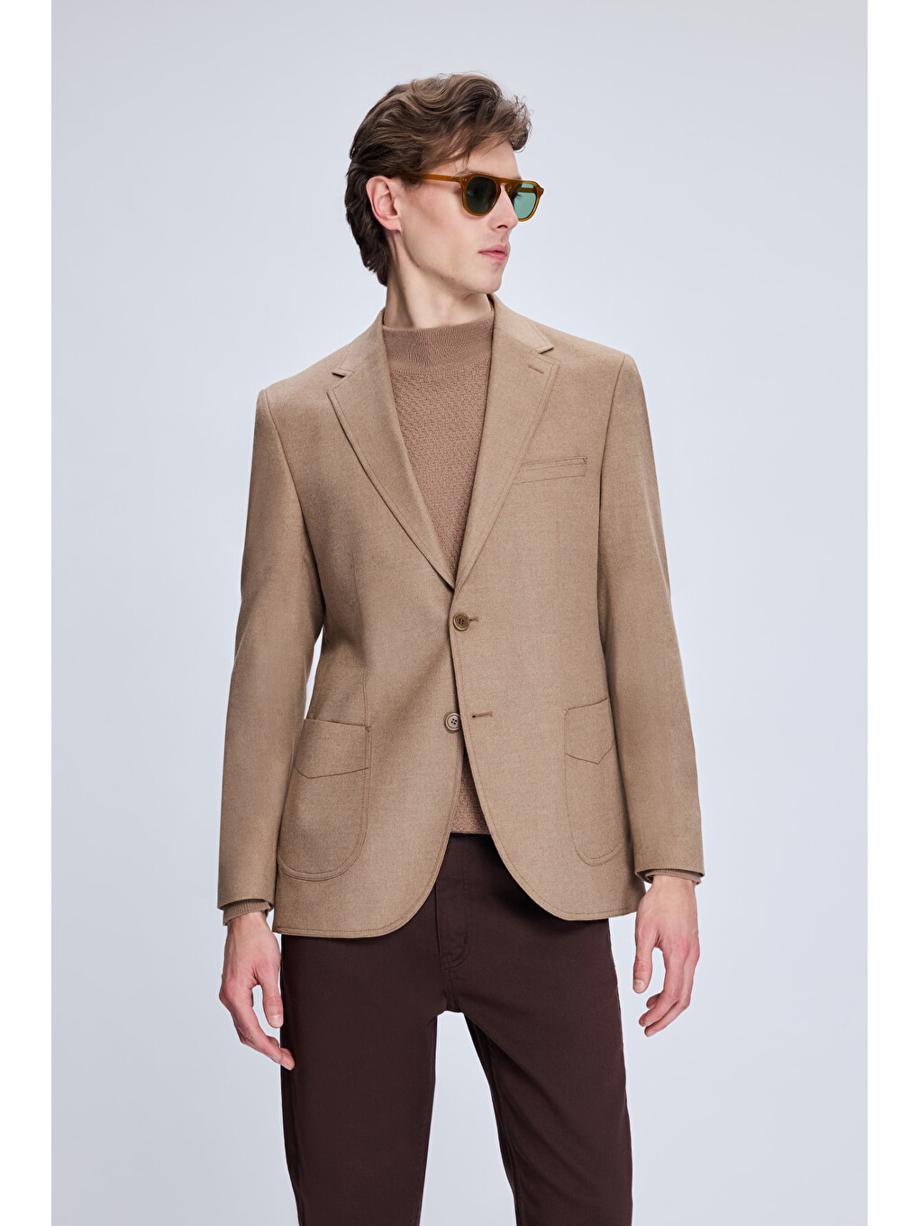 Kahverengi Camel Slim Fit Mono Yaka Casual Ceket