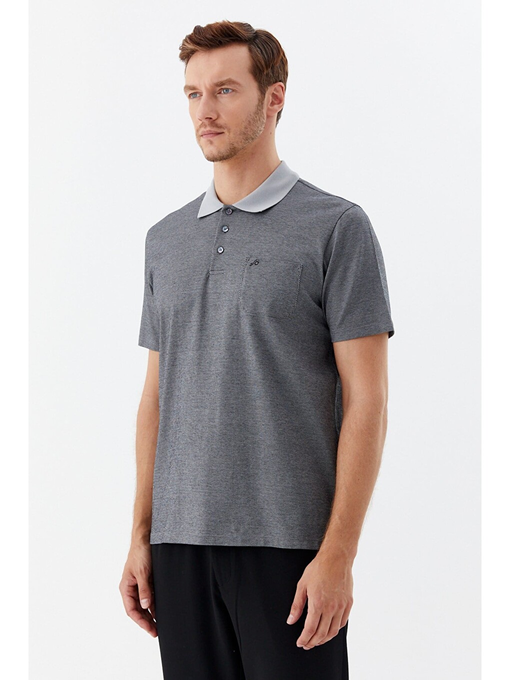 Siyah %100 Pamuk Regular Fit Jakar Desenli Cepli Polo Yaka T-shirt-1